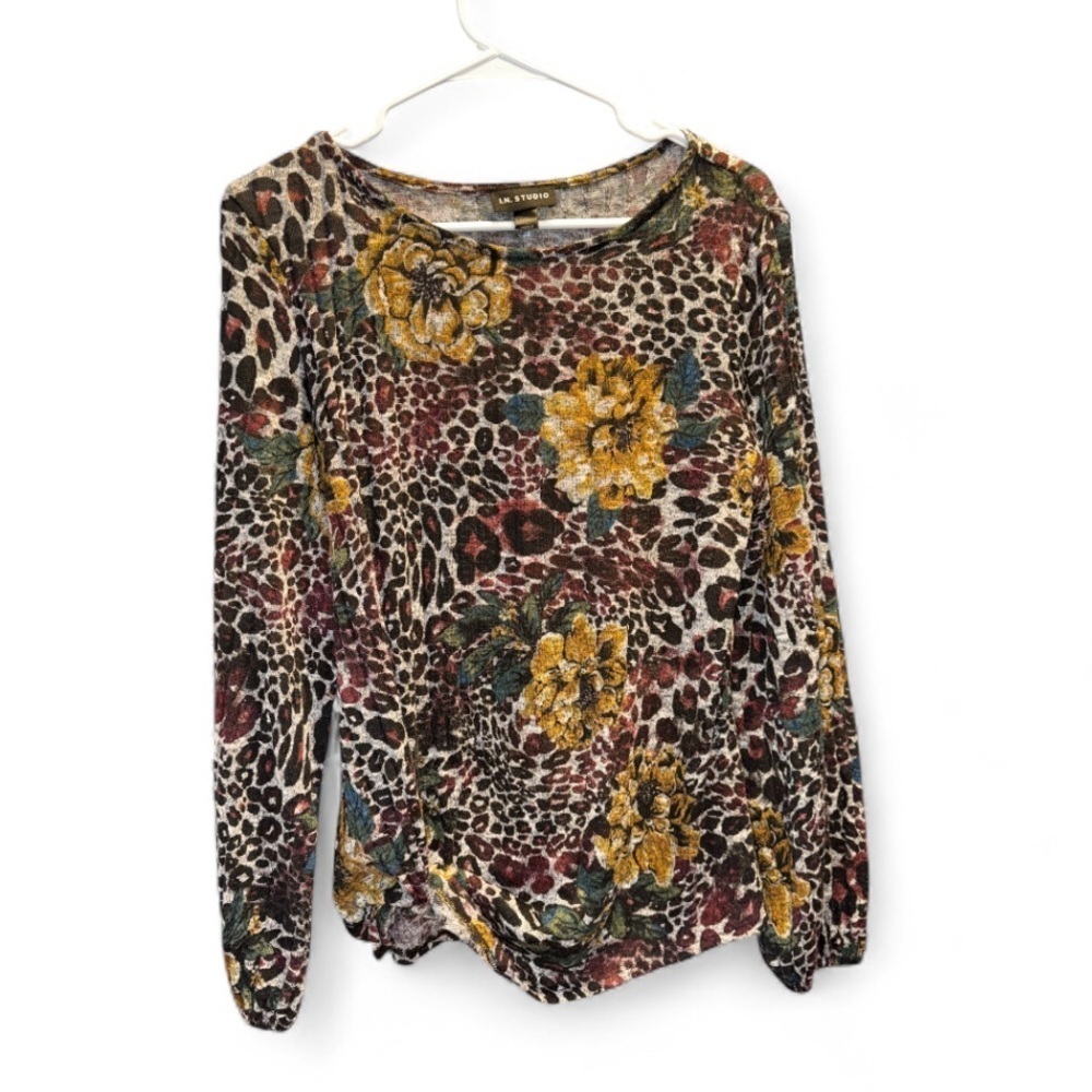 I.N Studio Multicolor Floral Knit Top Size Large